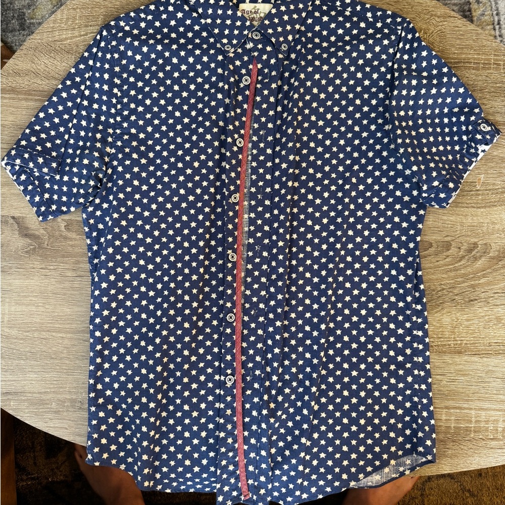 Blue and White Stars Casual Button Down Shirt
